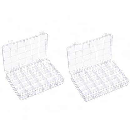 2 Pcs 24 Grid Plastic Organizer Boxes Small Parts Organizer Bead Storage Containers Jewelry Findings Organizers Box Earring Screw Holder Transparent Storage Case with Fixed Dividers