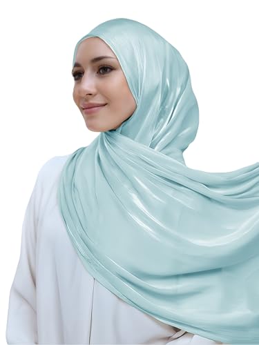 Lina & Lily Sheen Shimmer Women's Crepe Scarf Shawl Wrap Head Hijab Lightweight - color: Aqua Blue