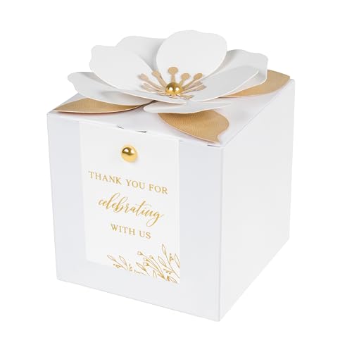 FEIYI 20 PCS White Gift Boxes, 3 In 1 Favor Boxes with Floral Decor, White Thank You Tags Cupcake Containers Gift wrapping for Wedding, Baby Shower, Birthday, Decorations Party - 3.55x3.55x3.55 - color: White, size: Large-(3.55")