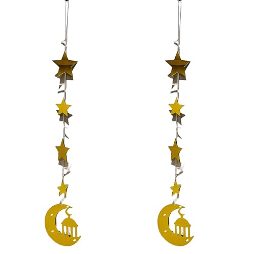 Strip lights Wall Hanging Lights with Moon and Stars Ramadan String Lights Everyday Special Event Décor Lights with Moon and stars for Home Battery operated 31.5"x5" each 2pcs/set(Moon Lantern) - color: Moon Lantern