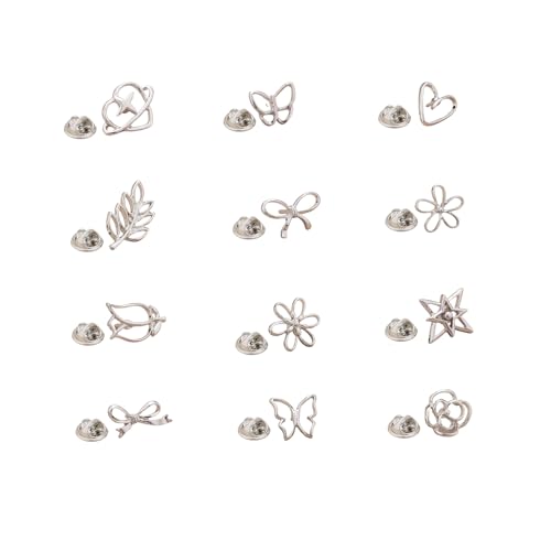 Daisy Small Flower Brooches Pin12 PCS Flower lapel pin for women Gold Silver Bow/Heart/Leaf/Butterfly Brooches Pins Dress Skirt Scarf Hat Pins Clothing Decoration Accessories - color: Silver lapel pin set