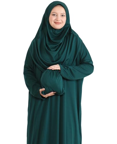 Prien Muslim Dress For Women With Hijab, Abaya, Instant Prayer Clothes Set, Islamic Wear, Dubai Kaftan Jilbab Burqa - color: Emerald, size: 3X-Large-6X-Large