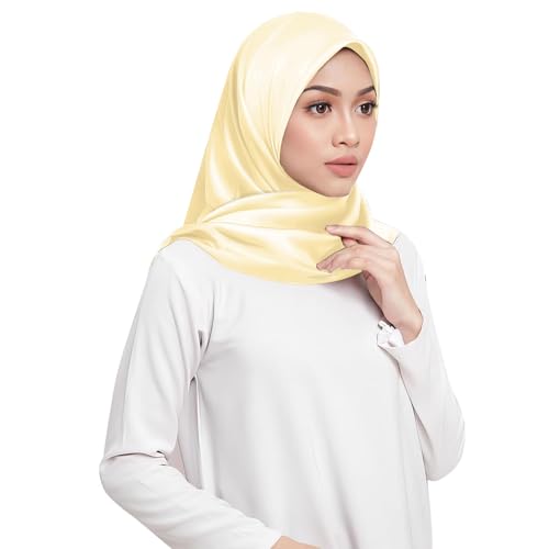 Elegant Satin Jersey Muslim Hijab Scarf Square Soft Head Wrap Scarves Shawl for Women Girls - color: Beige(90*90cm)