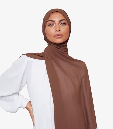 Premium Chiffon Hijab Scarf for Women Lightweight Non Slip Fashion Scarves - color: Mocha Brown, size: 1 Pack