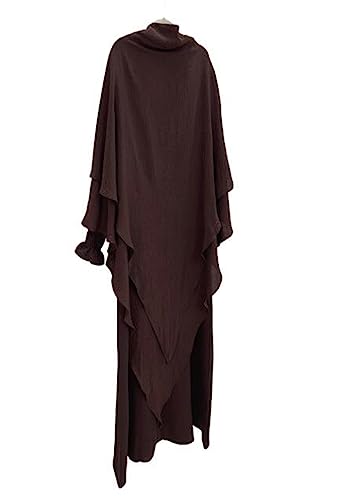 Women Prayer Dress Muslim Ramadan Garment Abaya Dubai Islam Jilbeb 2 Piece Set Layered Khimar Scarf Hijab and Long Dress - color: Dark Coffee, size: Large