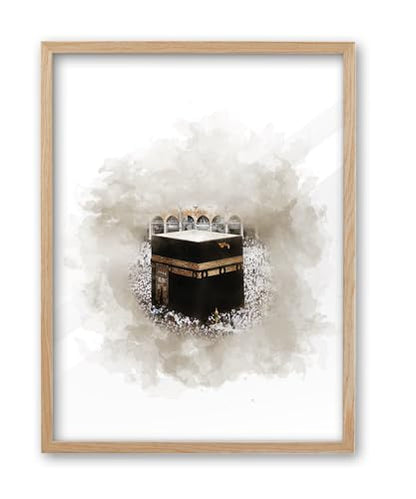 iHery 12x16in Natural OAK Wood Framed Islamic Kaaba Wall Art - color: OAK Framed Kaaba