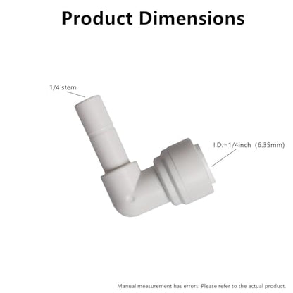 Water Pipe Stem Elbow Connector for 1/4" Tubing 90 degree elbow Push to Connect Plastic Quick Fittings for Reverse Osmosis System(Pack of 10) - style: 1/4" stem elbow connect(10)
