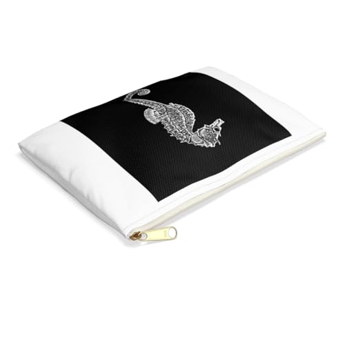 3dRose Black seahorse print. Sea Horse. Ocean marine beach aquarium aquatic Accessory Pouch Large - size: Large