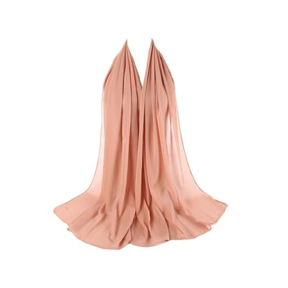 Premium Chiffon Hijab Head Scarf Shawl Wrap for Muslim Women Lightweight - color: Peach Fuzz