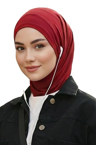 Aisha's Design Practical Cotton Bonnet with Built-In Neck Cover and Ear Access - color: Maroon