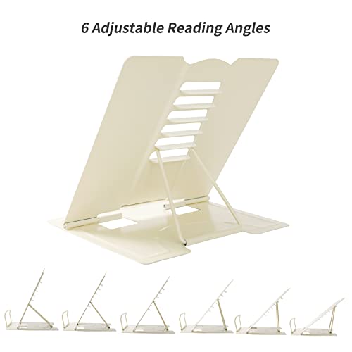 Metal Book Stand Adjustable Book Holder for Reading | Portable & Sturdy For Textbooks Cookbooks Sheet Music Papers Study - color: Full Beige