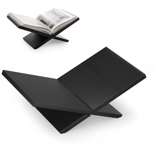 Wooden Book Stand for Reading, Large Open Book Holder for Desk, Solid Wood Book Display Stand for Bible, Cookbook, Quran. (Black)