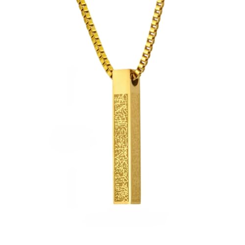 Ayatul Kursi Vertical Pendant Necklace Stainless Steel 3D Bar Allah Necklace for Men Women Islamic Quran Prayer Talisman Islamic Jewelry Islam Eid Ramadan Gift - color: Gold 3D bar necklace