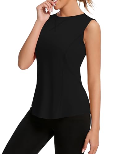Avoogue Womens Tank Tops Sleeveless Workout Tank Tops Quick Dry UPF 50+ Sun Athletic Shirts Running Gym Yoga Baseball Clothes - color: Black, size: X-Large