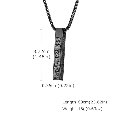 Ayatul Kursi Vertical Pendant Necklace Stainless Steel 3D Bar Allah Necklace for Men Women Islamic Quran Prayer Talisman Islamic Jewelry Islam Eid Ramadan Gift - color: Black 3D bar necklace