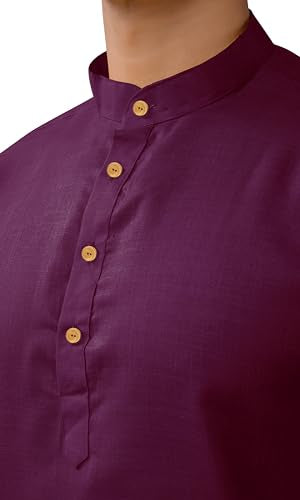 Chandrakala Men's Tunic Cotton Kurta Pajama Set Indian Casual Yoga Dress (MK101) - color: Wine-112, size: Small