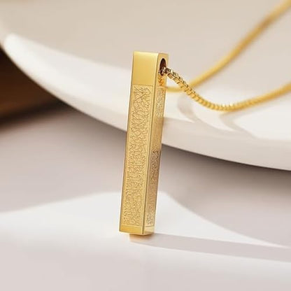 Ayatul Kursi Vertical Pendant Necklace Stainless Steel 3D Bar Allah Necklace for Men Women Islamic Quran Prayer Talisman Islamic Jewelry Islam Eid Ramadan Gift - color: Gold 3D bar necklace