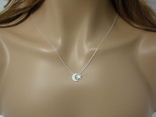 Martinuzzi Accessories Opal Moon and Star Necklace 925 Sterling Silver Chain - style: White Moon White Star