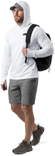 CQR Men's UPF 50+ Sun Protection Long Sleeve Quick Dry Athletic Shirts, Stretch Running Workout Hiking T-Shirts - color: Hoodie White, size: X-Large