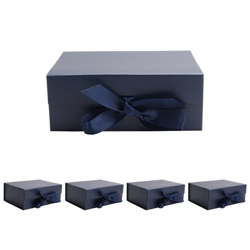 kaxilu Dark Blue Gift Boxes with Ribbon Foldable Gift Boxes Set of 5 Magnetic Gift Boxes for Presentations and Groomsmen Proposal, Glossy Finish,Large-L11.5*W8.6*H4.2inch - color: Dark Blue, size: Large-L11.5*W8.6*H4.2inch