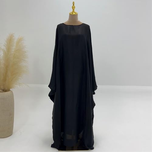 Muslim Dresses for Women One-Piece Prayer Dress Batting Long Robe Long Sleeve Maxi Kaftan Islamic Clothes Set - color: Black, size: Large