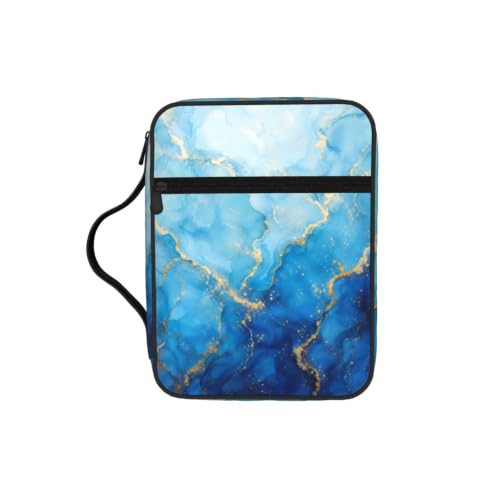 Blue Marble Print Bible Cover Case with Handle and Zippered Pocket - color: Blue Marble Print