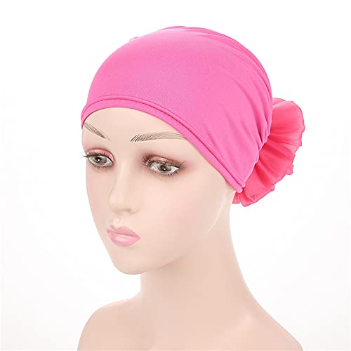 Women Flower Elastic Turban Beanie Head Scarf wrap Chemo Cap hat for Cancer Patient - color: Rose Red