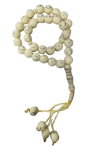 Muslim Bead Tasbih 33 Rosary AMN-277 Islam Prayer dhikr Misbaha with Moon Star Engraved on Islamic Religion Eid Ramadan Gift (Yellow) - color: Yellow