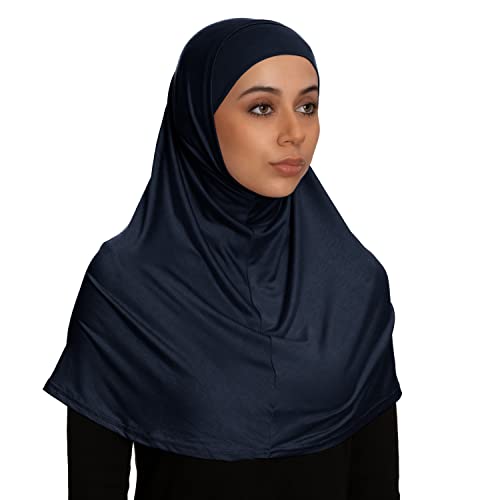 TheHijabStore.com Women's 2 Piece Amira Jersey Hijab - Soft Modal Stretch Head Scarf with Tube Under Scarf Cap - color: Navy Blue