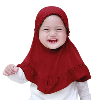 GREUS 2Pcs Kids Hijab for 2-6Y Girls Muslim Headscarf One Piece Hijabs Khimar Islam Arab Scarf Turban Bandana Hat Head Wrap - color: Set E (Light Purple + Deep Red)