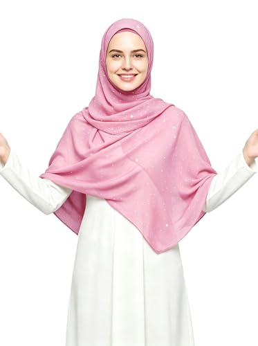 Lina & Lily Sparkle Shimmer Gold Glitter Women's Chiffon Hijab Head Scarf Shawl Wrap Lightweight - color: Light Pink
