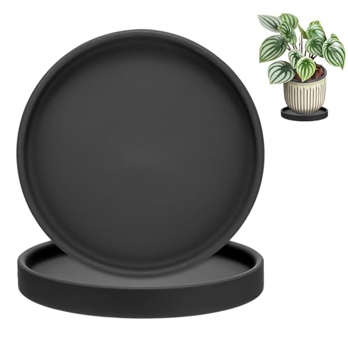 M METERXITY 2-Pack Plant Saucers, 5.7 Inch ID Anti-Rot Root Ceramic Flower Pot Plant Saucers for Indoor/Outdoor, Round Flowerpot Drip Tray [6.1 Inch OD, Black] - color: Black, size: 5.7 Inch