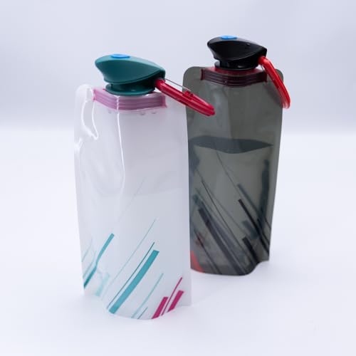 2Pcs Collapsible water bottle,22oz portable PE water bag for outdoor