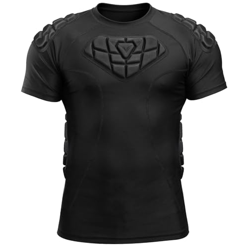 Zicac Men's Sports Shock Rash Guard Compression Padded Shirt Soccer Basketball Protective Gear Chest Rib Guards - color: Black, size: Large