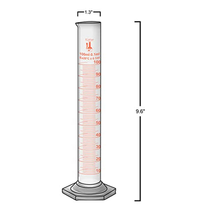 100ml Graduated Cylinder, Borosilicate 3.3 Glass, Single Metric Scale, Class B, Karter Scientific 246I7 (Pack of 2) - size: 100ml, style: Pack of 2