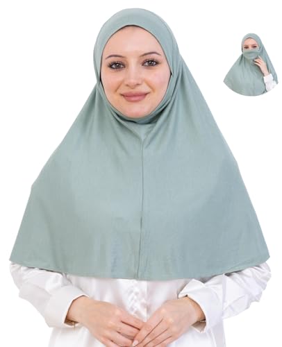Prien Easy To Wear Hijab For Women, Muslim Instant Turban With Niqab, Islamic Clothes, Soft Scarf For Prayer, Abaya, Khimar - color: Light Green