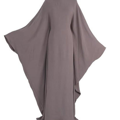 Abaya 무슬림 여성용 드레스 배트윙 슬리브 루즈핏 맥시 겸손한 이슬람 의류 히잡 스카프 포함 기도 드레스 - color: 그레이 라일락