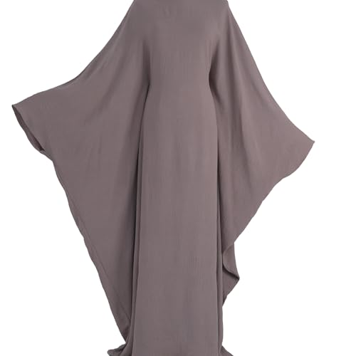 Abaya Muslim Women Dress Batwing Sleeve Loose Maxi Modest Islamic Clothes Prayer Dress with Hijab Scarf - color: Gray Lilac