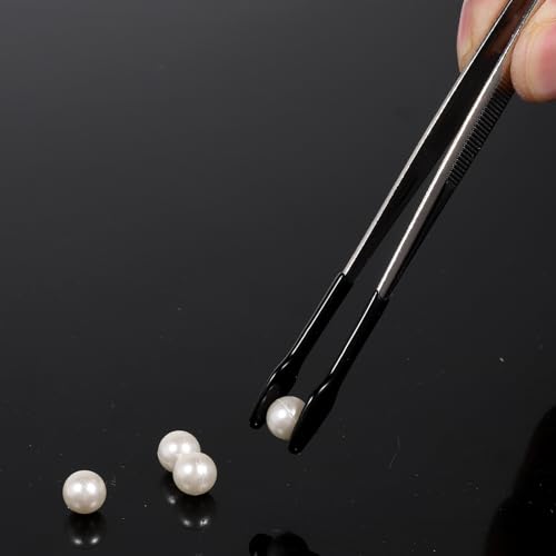 4 Pieces Tweezers with Rubber Tips PVC Rubber Coated Tweezers Rubbers Long Bent Tip Tweezer and Straight Flat Tip Tweezer for Lab Stamp Hobby Jewelry Crafts Feeding (Silver, Black) - color: Black