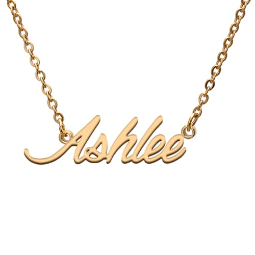 Name Tag Necklaces for Her His Friends Familys Relationship Memory Jewelry Gift - style: Gold Color- Ashlee