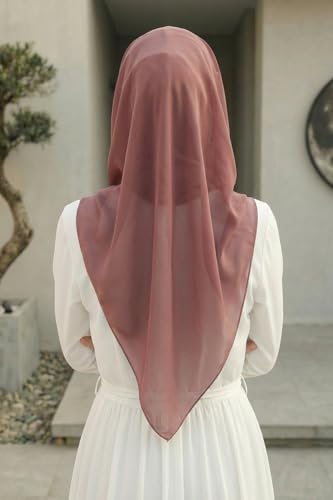 Aisha's Design Pre-tied Cotton-Chiffon Scarf for Women Practical Veil Instant Scarf Hijab Stylish Design - color: Dusty Rose
