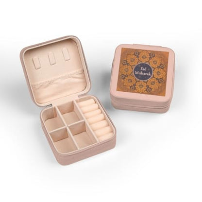 3dRose Eid Mubarak in Gold Mandala - Happy Eid Wishes - Islam Muslim holiday Jewelry Travel Case Pink