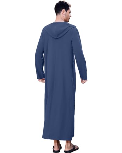 YAOHUOLE Long Sleeve Kaftan Thobe Button down Men Thobe with Pocket Big and Tall Kaftan Muslim Men Thobe - color: 02 Dark Blue, size: Large
