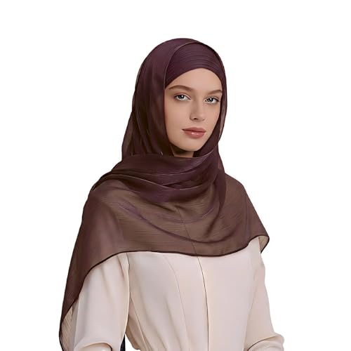 Organza Sheen Shimmer Crepe Hijab Scarf for Women Lightweight Sheer Shawl Wrap for Wedding and Evening Dresses - color: Bronze