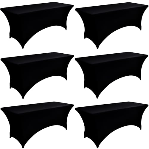 6-Pack 4ft Spandex Black Table Covers for Rectangular Folding Tables - Wrinkle Resistant Stretch Tight Table Cloths - Ultimate Fitted Table Protector for Parties, Trade Shows, and Wedding - color: Black, size: 4-foot | 6-pack
