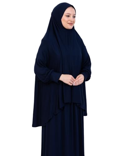 Prien Soft Prayer Dress For Women, Muslim Abaya Hijab Set, Long Turkish Cotton Praying Outfit, Islamic Clothes For Ramadan - color: Navy Blue