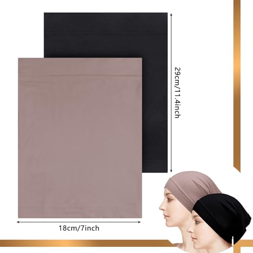 Loopeer 2 Pcs Hijab Undercaps No Slip for Women Islamic Muslim Hijab Cap Scarf for Turban Tube Neck Cover - color: Black, Khaki