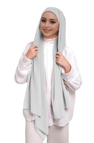 Lina & Lily Muslim Chiffon Instant Hijab Head Scarf with Matching Tie Back Jersey Undercap - color: Silver