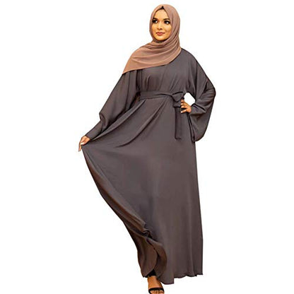 Casual Muslim Women's Long Dress Women Dubai Dress Kaftan Abayas Tie Front Islamic Abaya - color: Gray, size: XX-Large