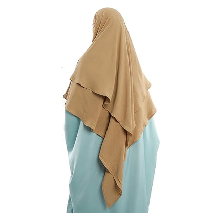 Khalat Muslim Prayer Hijab - 2 Layers Soft Breathable Islamic Dubai Women's Instant Long Hijab - color: Khaki